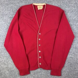 Vintage 40s 50s Lord Jeff Cardigan Sweater Mens M Red 100% Wool 19th Hole